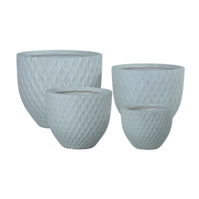 Hortus Outdoor -  Diamond Patterned Embossed Planter Set x 4 - Lt Grey