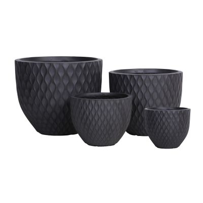 Hortus Outdoor -  Diamond Patterned Embossed Planter Set x 4 - Anthracite /Black