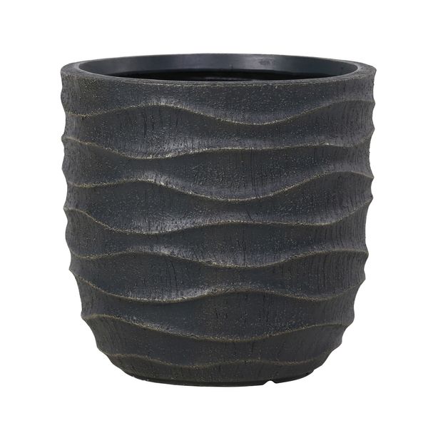 Hortus Outdoor - Wave Pattern Embossed Planter Set  x 3 - Dk Grey /Gold