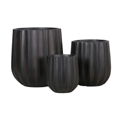 Hortus Outdoor - Wide Ribbed Planter Set x 3 - Black