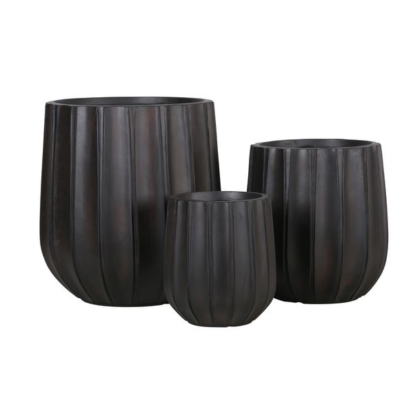 Hortus Outdoor - Wide Ribbed Planter Set x 3 - Black