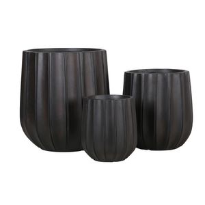 Hortus Outdoor - Wide Ribbed Planter Set x 3 - Black