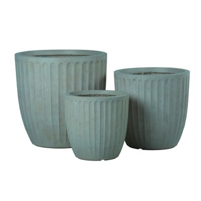 Hortus Outdoor - Ribbed Planter Set x 3 - Grey/Green