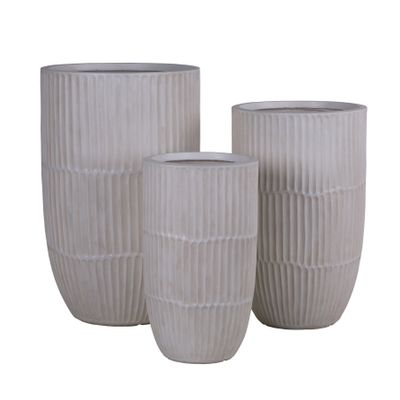 Hortus Outdoor -Tall Banded Planter Set -x 3 Lt Grey