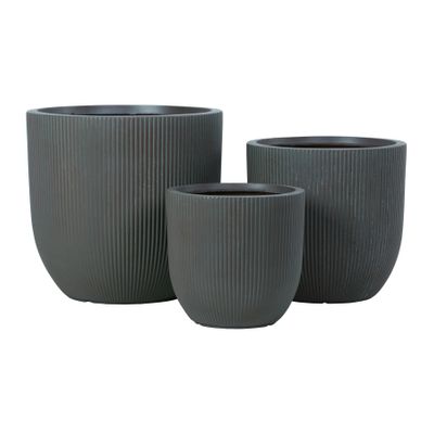 Hortus Outdoor -  Ribbed  Frost Proof Planter Set  x 3 - Grey 