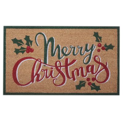 Doormat - Merry Christmas with Holly Sprigs - 45x75cm