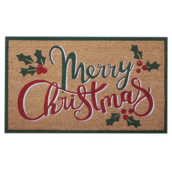 Doormat - Merry Christmas with Holly Sprigs - 45x75cm