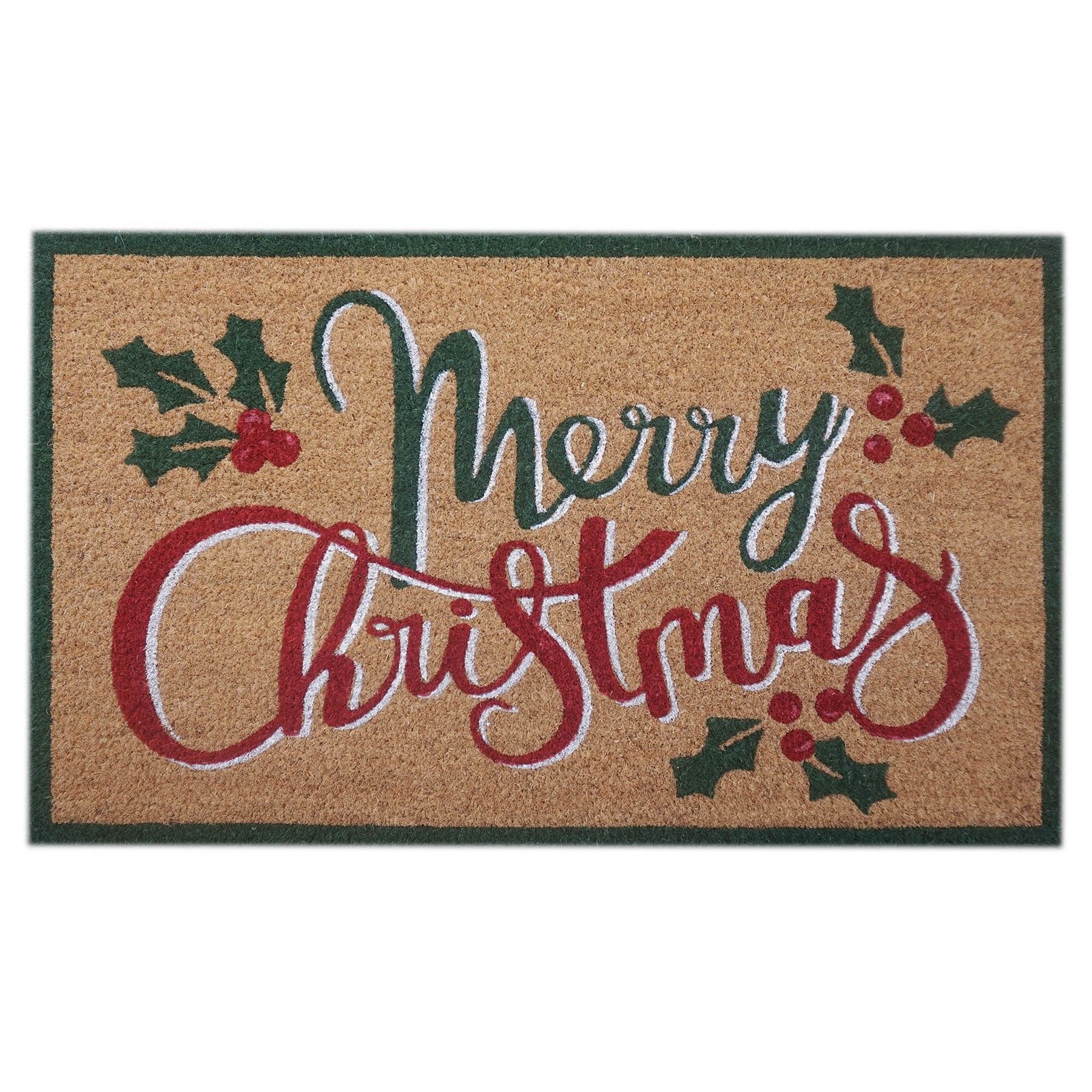 Doormat - Merry Christmas with Holly Sprigs - 45x75cm