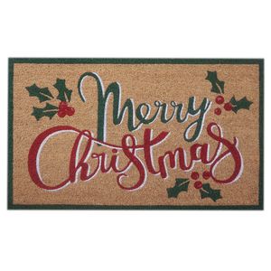 Doormat - Merry Christmas with Holly Sprigs - 45x75cm