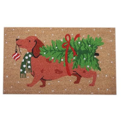 Doormat - Festive Dachshund with Tree - 45x75cm