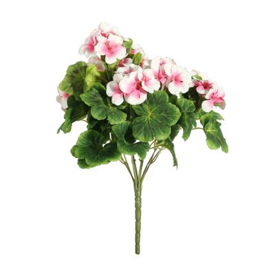 Geranium Bush - Dia40 x H15cm- 9 Stems - Cream/Pink