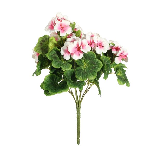 Geranium Bush - Dia40 x H15cm- 9 Stems - Cream/Pink