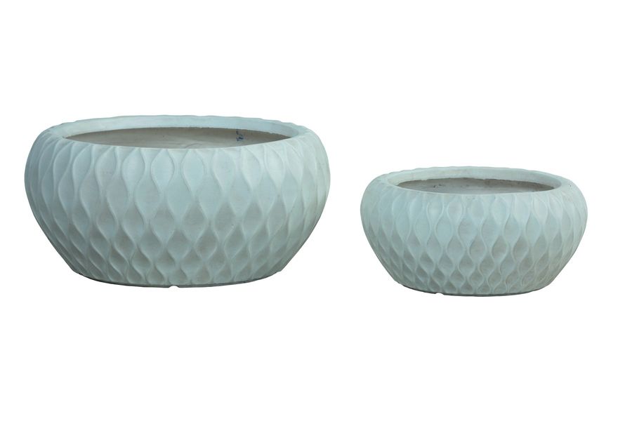 Hortus Indoor   Patterned Low Bowl Planter Set x2  -Lt Grey