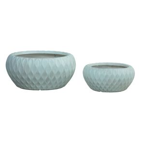 Hortus Indoor   Patterned Low Bowl Planter Set x2  -Lt Grey