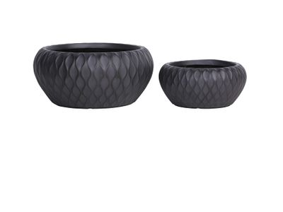 Hortus Indoor  Patterned Low Bowl Planter Set x2  -Black
