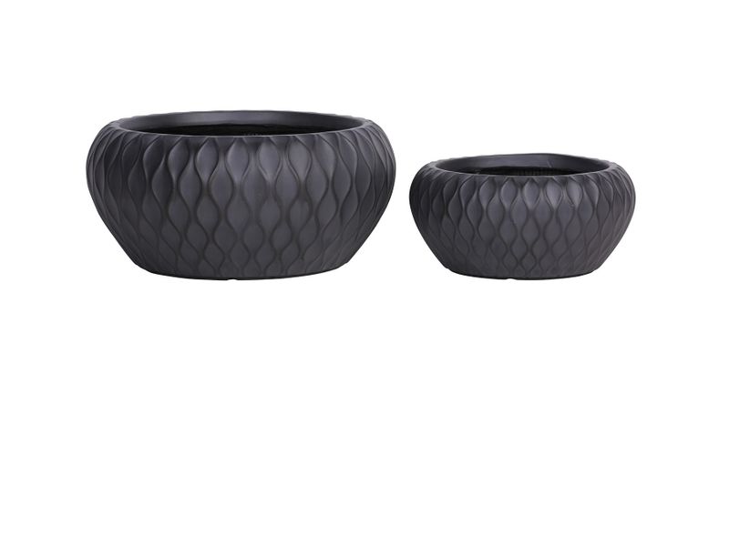 Hortus Indoor  Patterned Low Bowl Planter Set x2  -Black