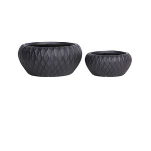 Hortus Indoor  Patterned Low Bowl Planter Set x2  -Black