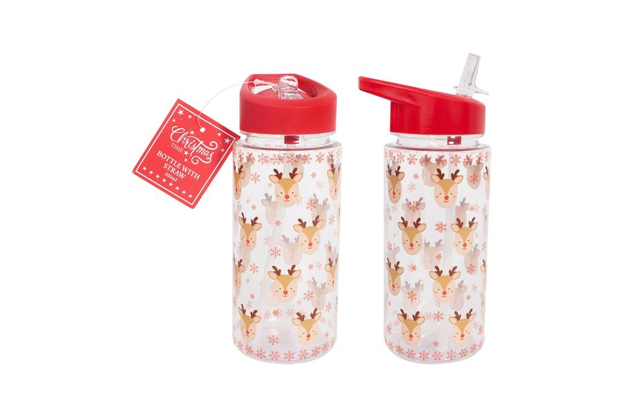 Reindeer Bottle with Straw