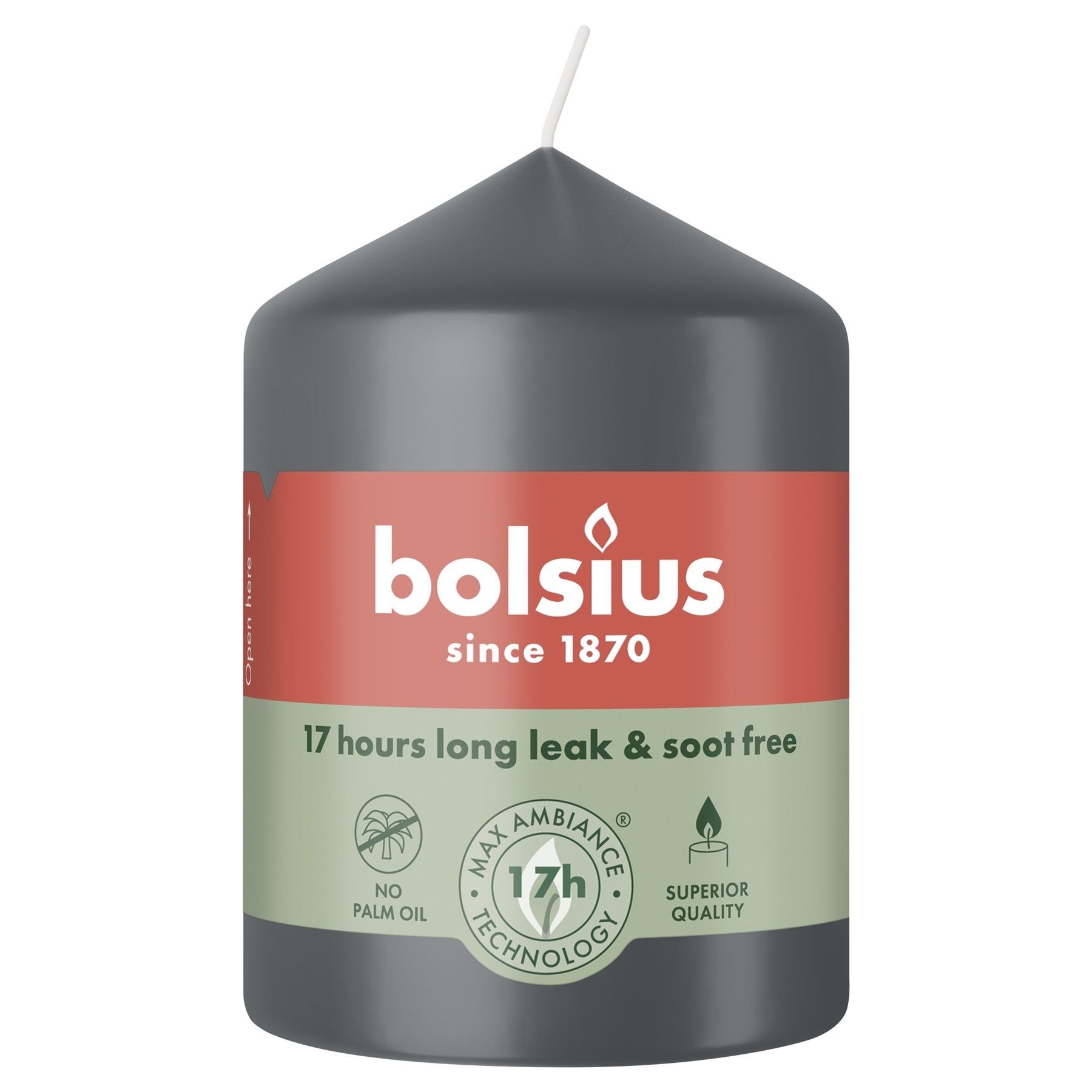 Bolsius Essentials Pillar Candle - 80 x 58mm - Stormy Grey 