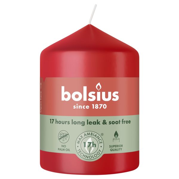 Bolsius Essentials Pillar Candle - 80 x 58mm - Delicate Red
