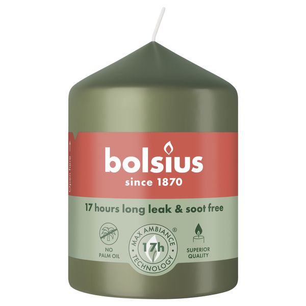Bolsius Essentials Pillar Candle - 80 x 58mm - Fresh Olive