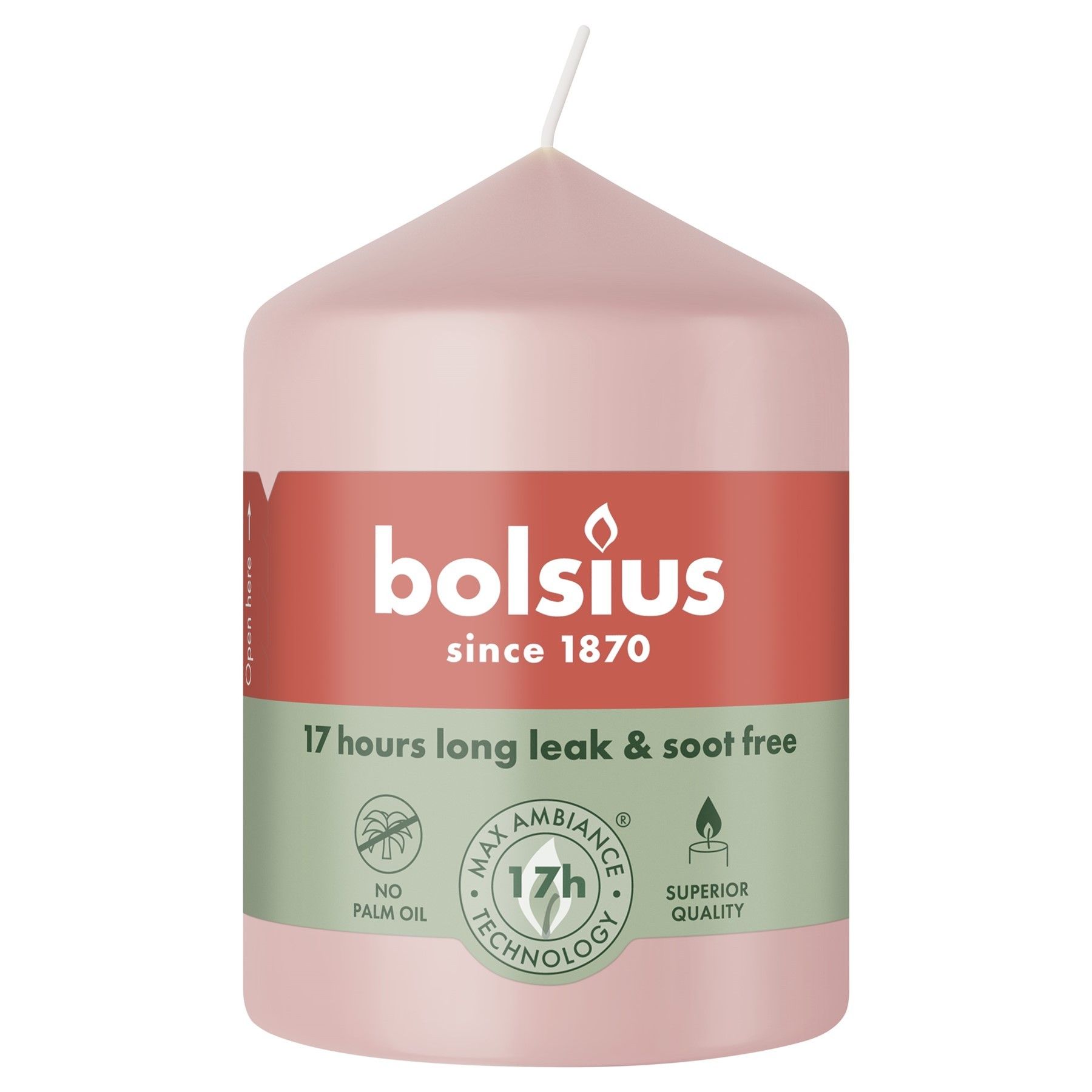 Bolsius Essentials Pillar Candle - 80 x 58mm - Misty Pink
