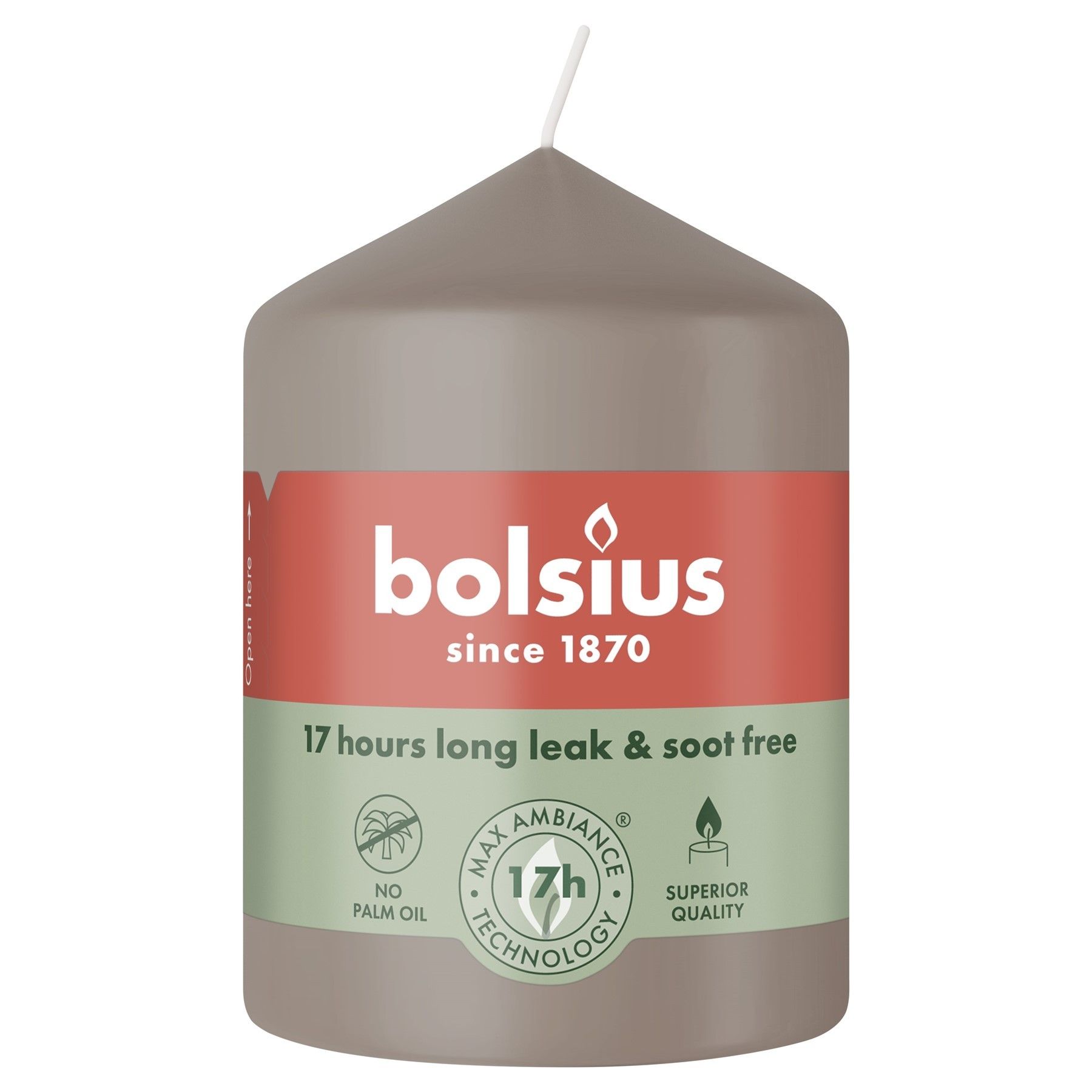 Bolsius Essentials Pillar Candle - 80 x 58mm - Light Taupe