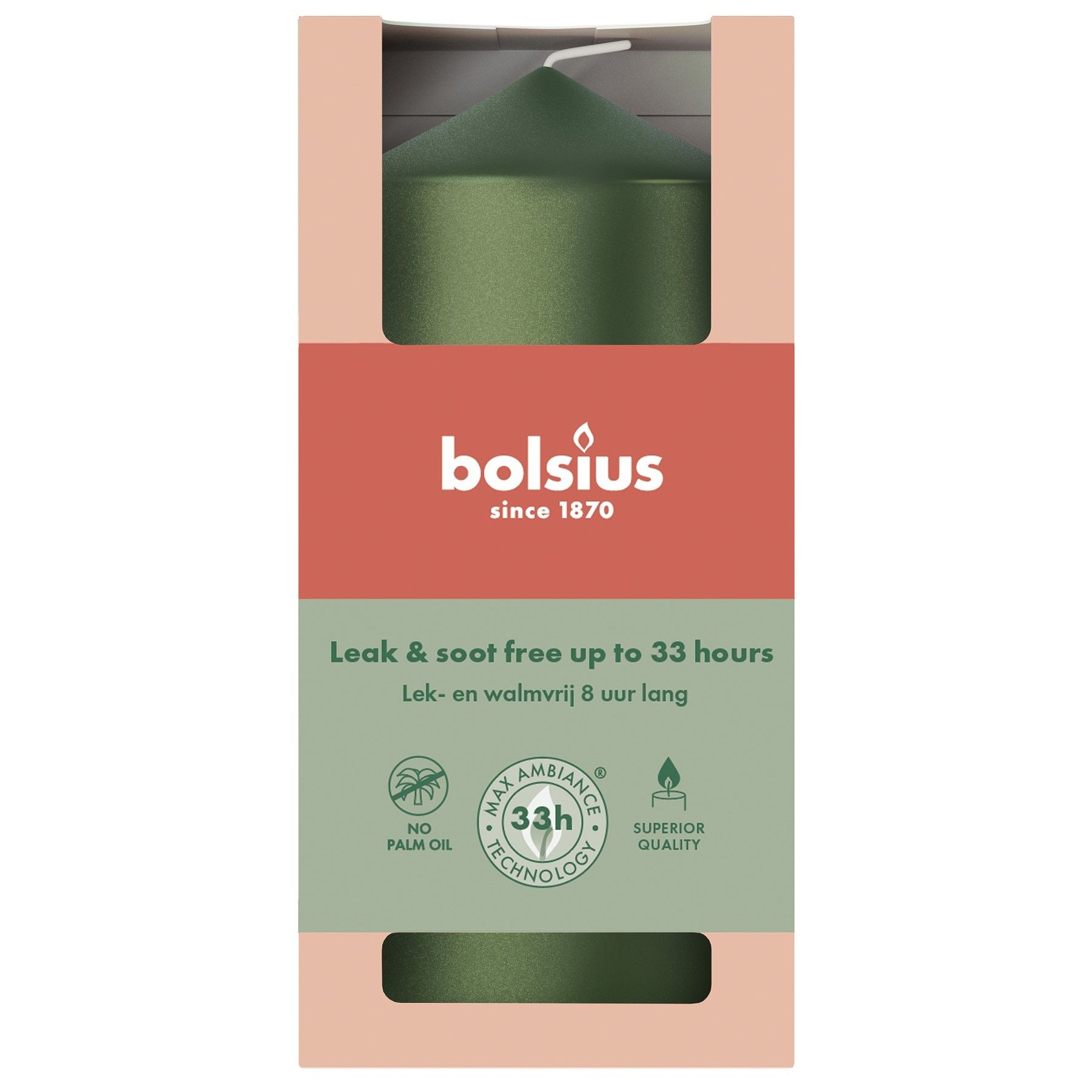 Bolsius Essentials Pillar Candle - 120 x 58mm - Metallic Green