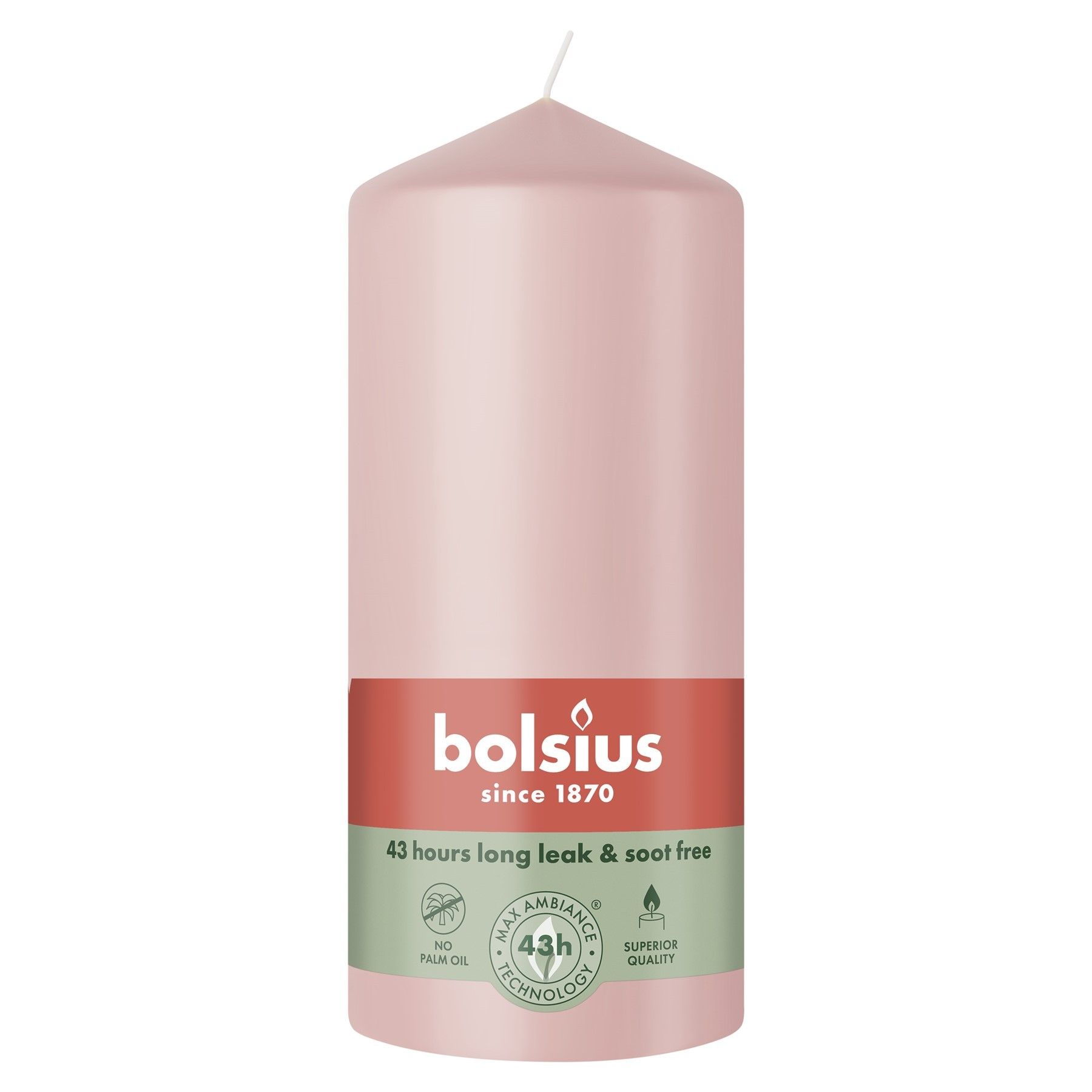 Bolsius Essentials Pillar Candle  - 130 x 68mm - Misty Pink