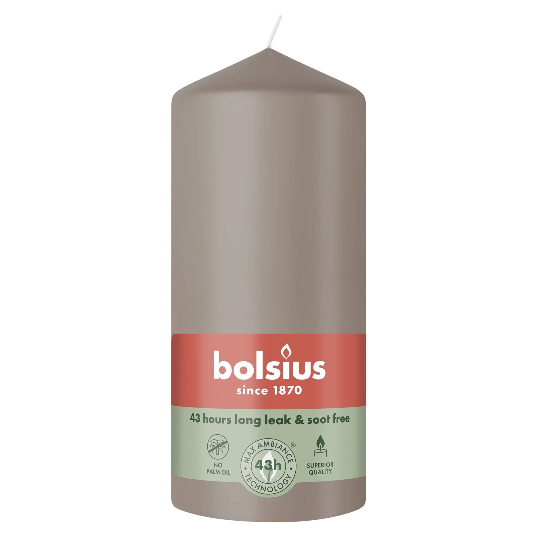 Bolsius Essentials Pillar Candle  - 130 x 68mm - Light Taupe
