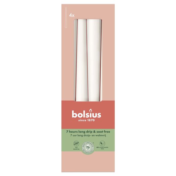 Bolsius Essentials Tapered Candles - 245 x 24mm Box 4 - Cloudy White