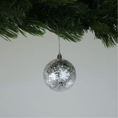 Crackle Silver Baubles (8cm) (6 Pieces)