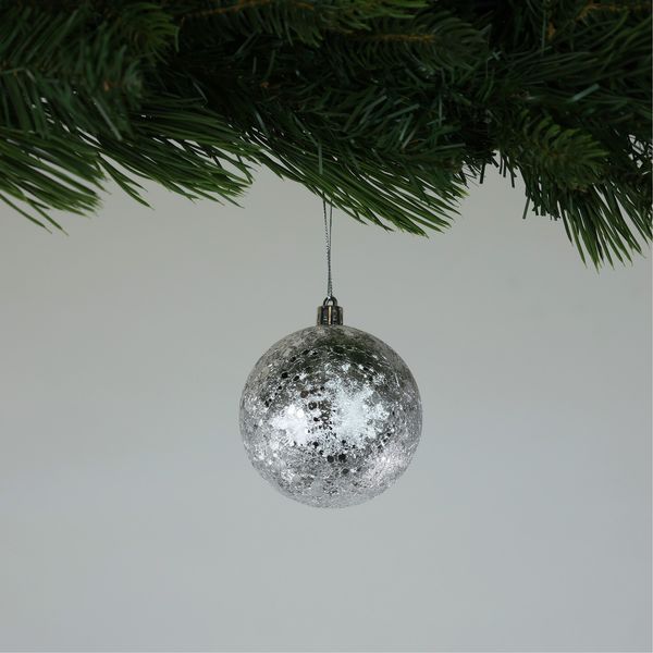 Crackle Silver Baubles (8cm) (6 Pieces)