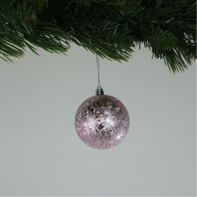 Crackle Pink Baubles (8cm) (6 Pieces)