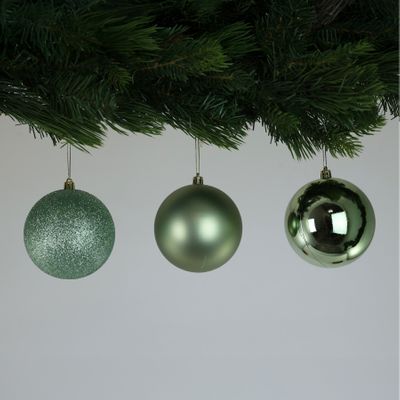 Sage Green 8cm Plastic Ball in Box (matt, shiny, glitter) x 48