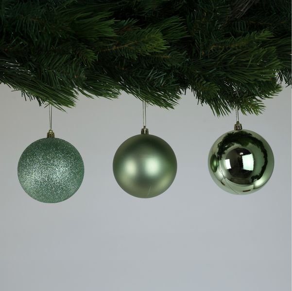 Sage Green 8cm Plastic Ball in Box (matt, shiny, glitter) x 48