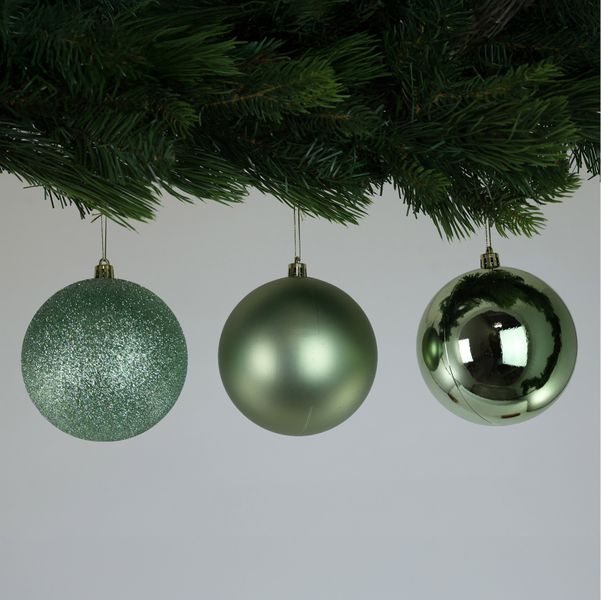 Sage Green 10cm Plastic Ball in Box (matt, shiny, glitter) x 48