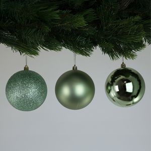 Sage Green 10cm Plastic Ball in Box (matt, shiny, glitter) x 48