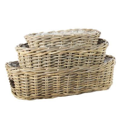 Set of 3 -Oval Tapered  Rattan Baskets with Liner - S/M/L 