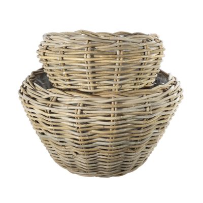 Set of 2 -Round Tapered Rattan Baskets -Dia 40cm x H30cm & Dia31.5 x H23cm