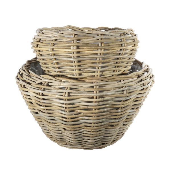 Set of 2 -Round Tapered Rattan Baskets -Dia 40cm x H30cm & Dia31.5 x H23cm