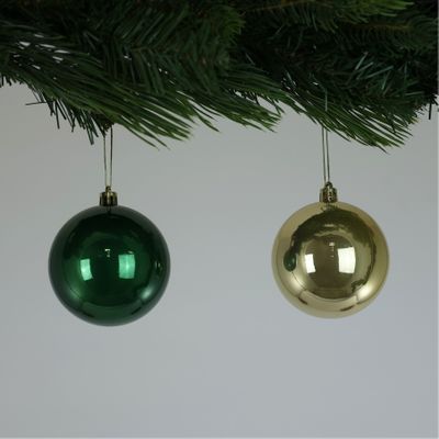 Pearlised Green / Gold Baubles (8cm) (6 Pieces)