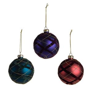 Bauble Glass Tartan Glitter 3Ast