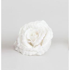 18cm Glitter Rose w/Clip White