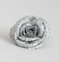18cm Glitter Rose w/Clip Silver