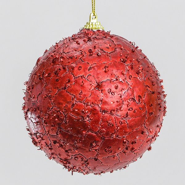 10cm Crackle Ball Decoration Red