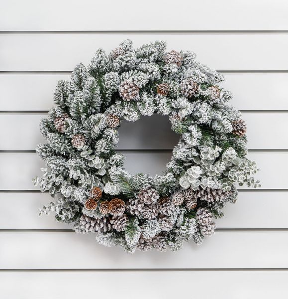 24" Flock Cone/Eucalyptus Wreath