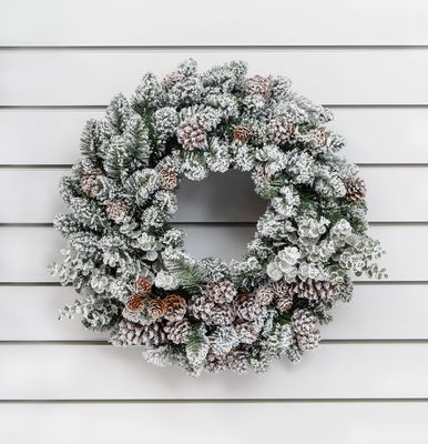 24" Flock Cone/Eucalyptus Wreath