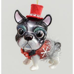 13cm Glass Pug w/Hat Decoration