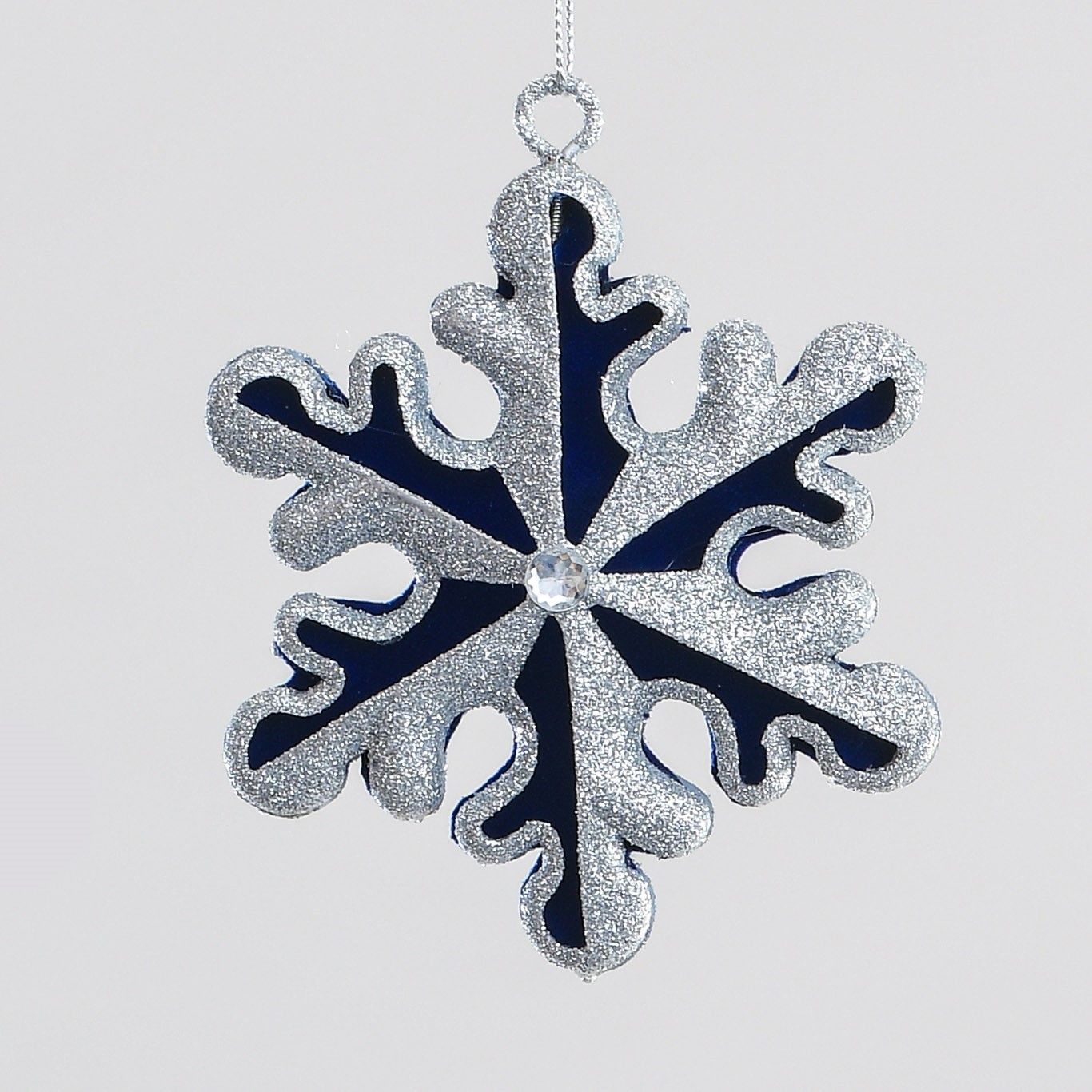 10cm Round S/Flake Dec Blue/Silver